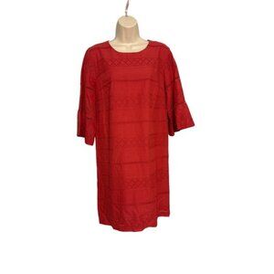 Loft Outlet Brick Red Lined 3/4 Sleeve Eyelette Sheath Dress‎ Small Pre-owned
